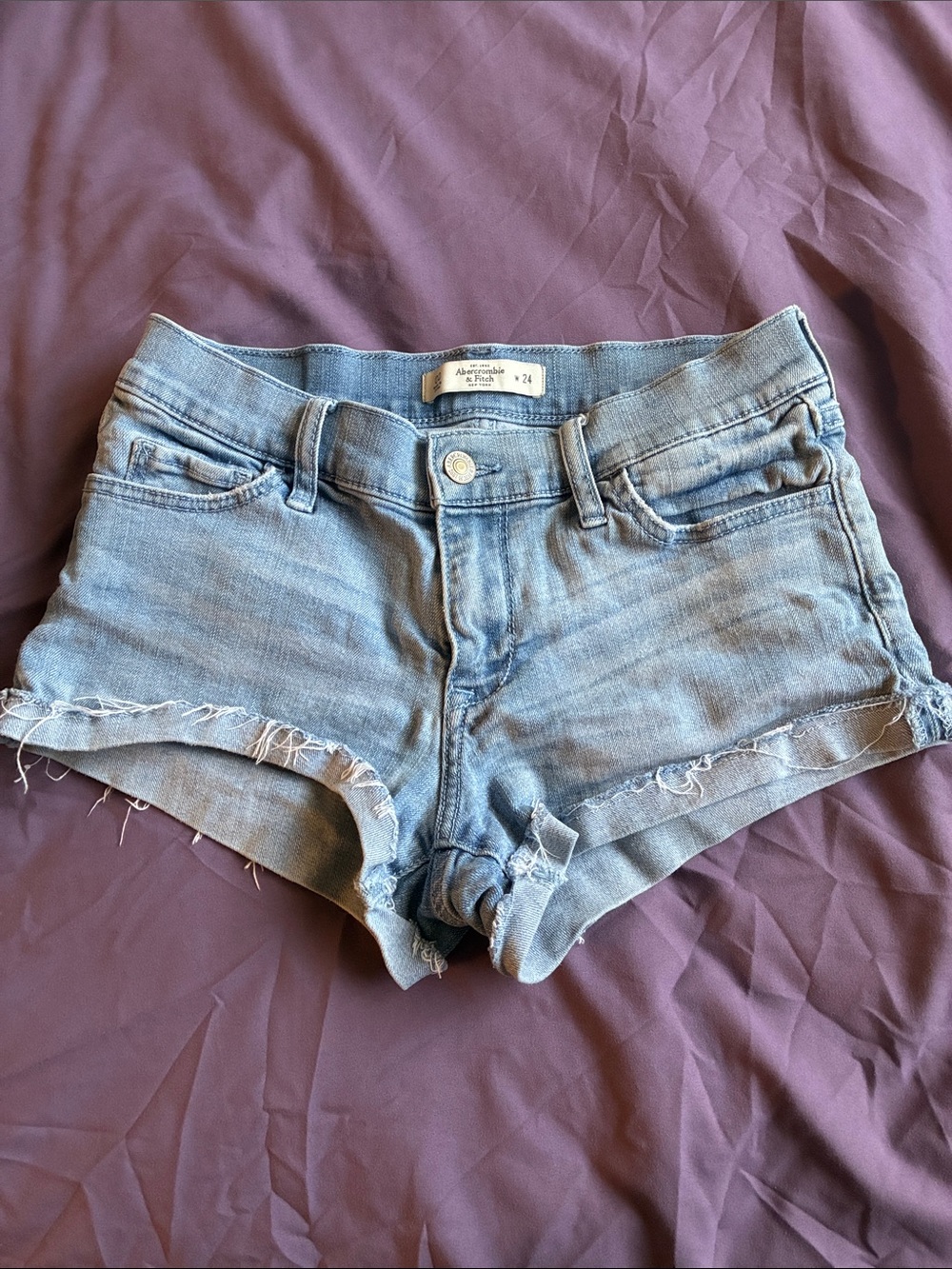 Abercrombie & Fitch Light Blue Denim Cutoff Shorts with Frayed Hem